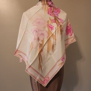 Floral Pink and Cream Scarf 100% Silk Made In Italy